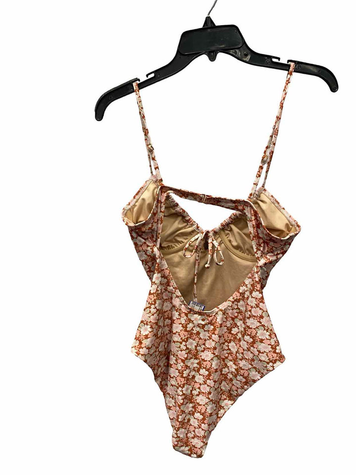 Free People Size L Beige Orange Floral Swimsuit