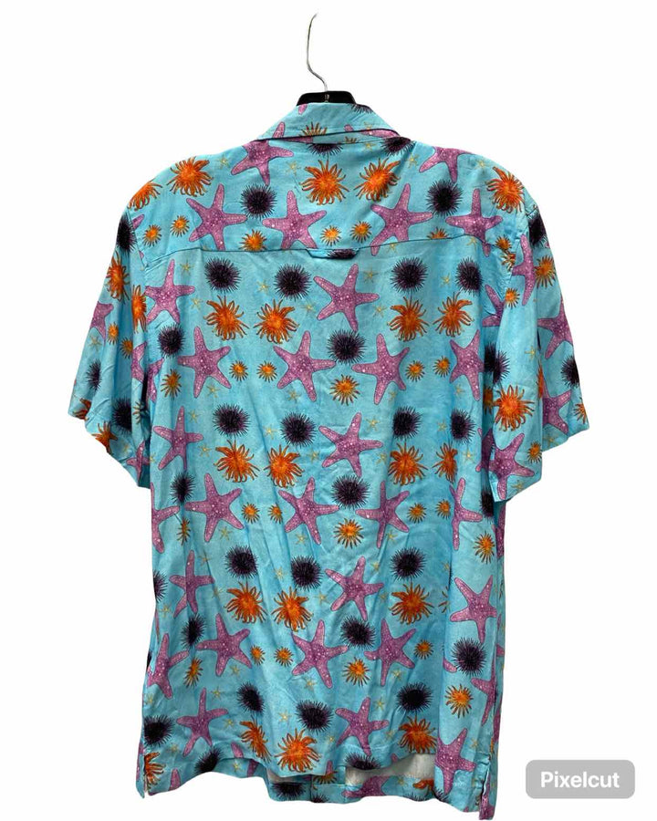 AK Aloha Co. Size M/L Blue Purple & Orange Print Short Sleeve Shirts