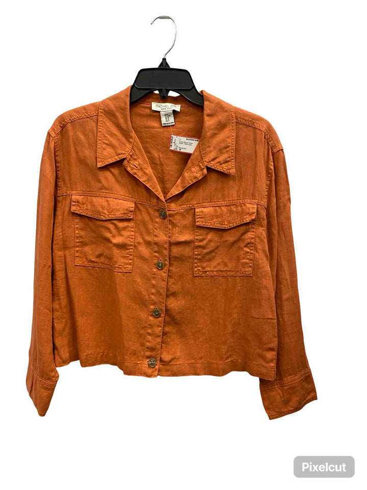 Rachel Zoe Size M Brown 100% Linen Long Sleeve Shirts