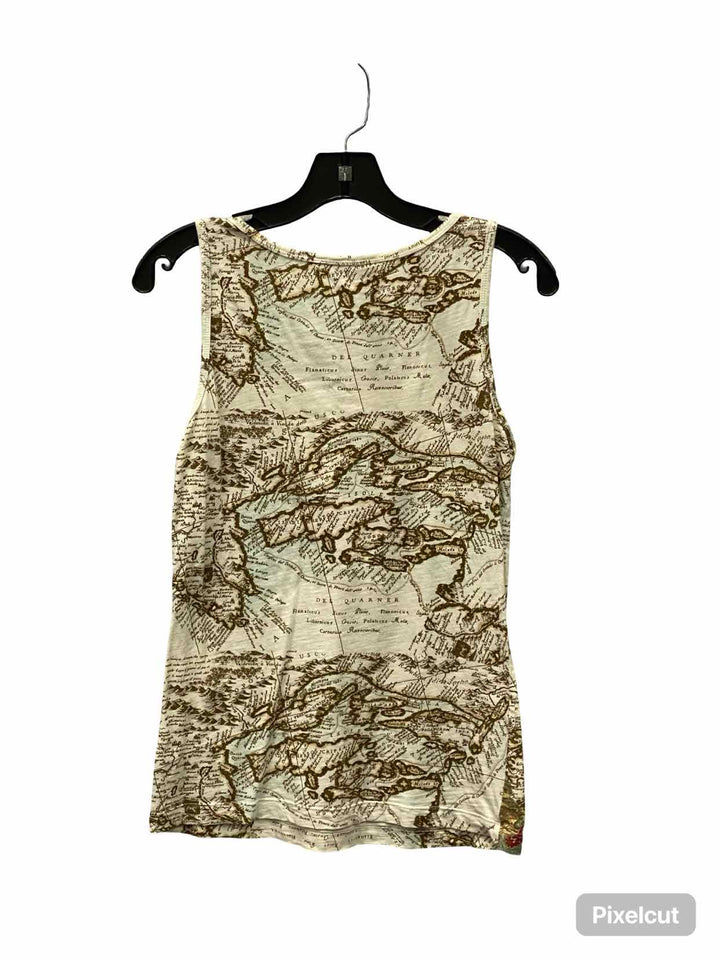 Cabi Size M Cream Brown Map Tank Top