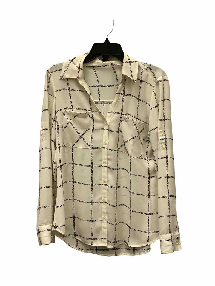 Express Size S Cream Black Checkered Long Sleeve Shirts