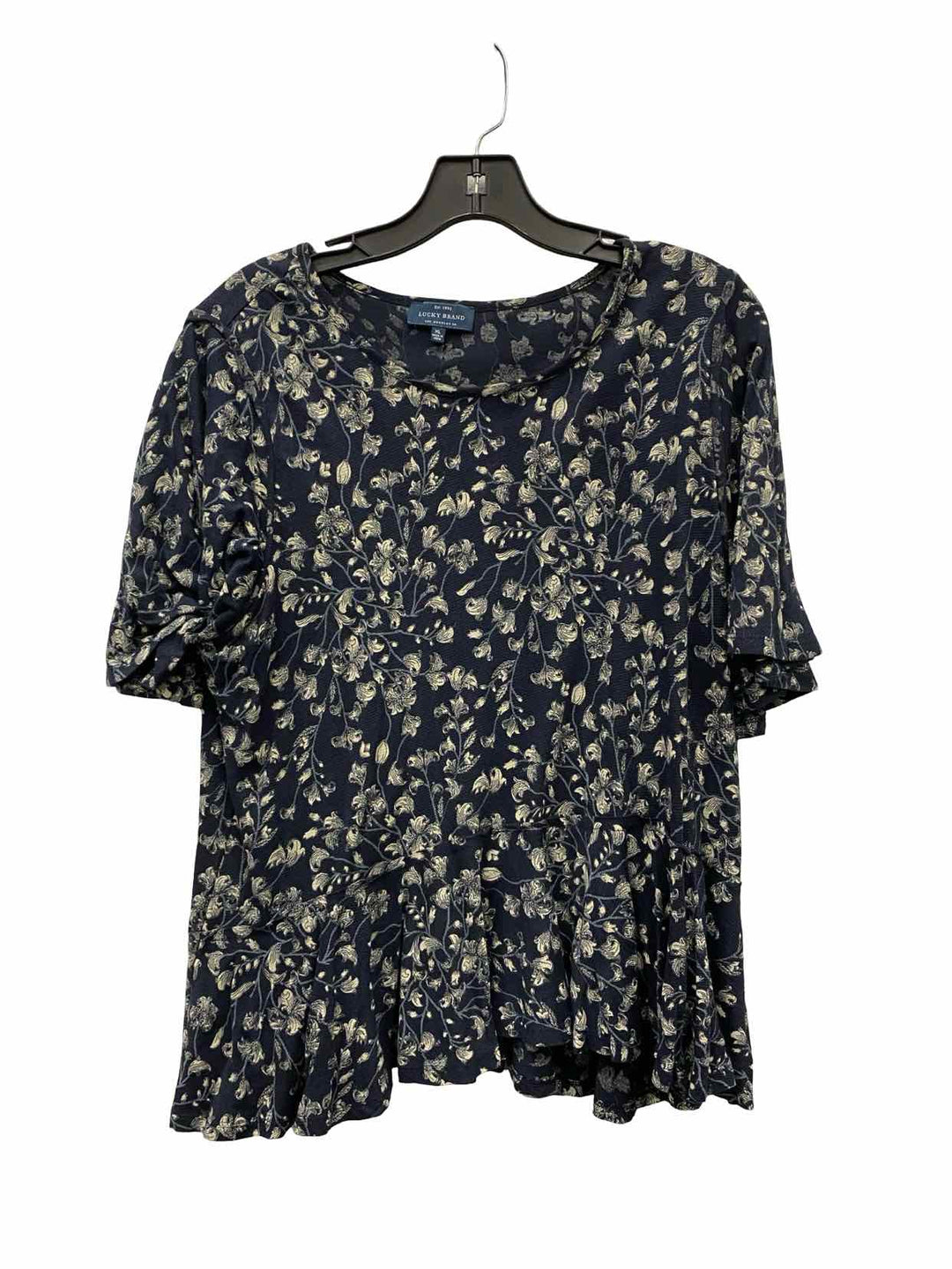 Lucky Brand Size XL Navy Blue White Print Short Sleeve Shirts