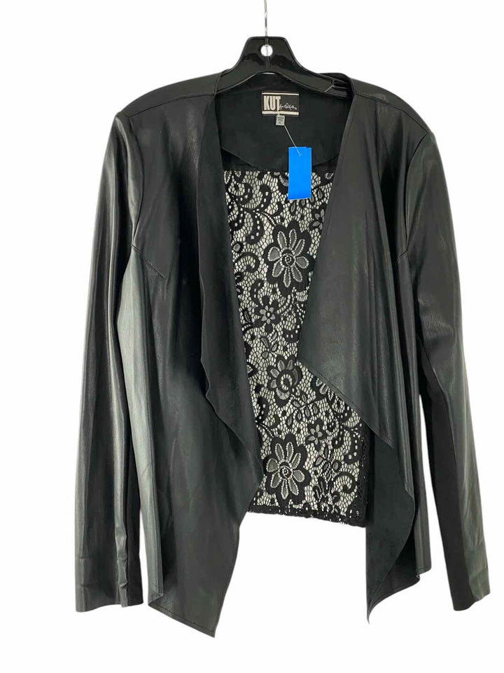 Kut Size XL Black LACE BACK Faux Leather Jacket