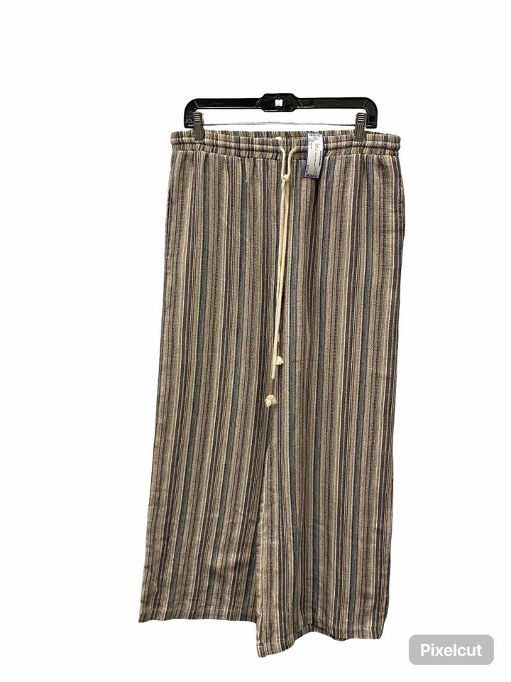 Mystree Size L Beige Blue Stripes 65% Cotton Pants