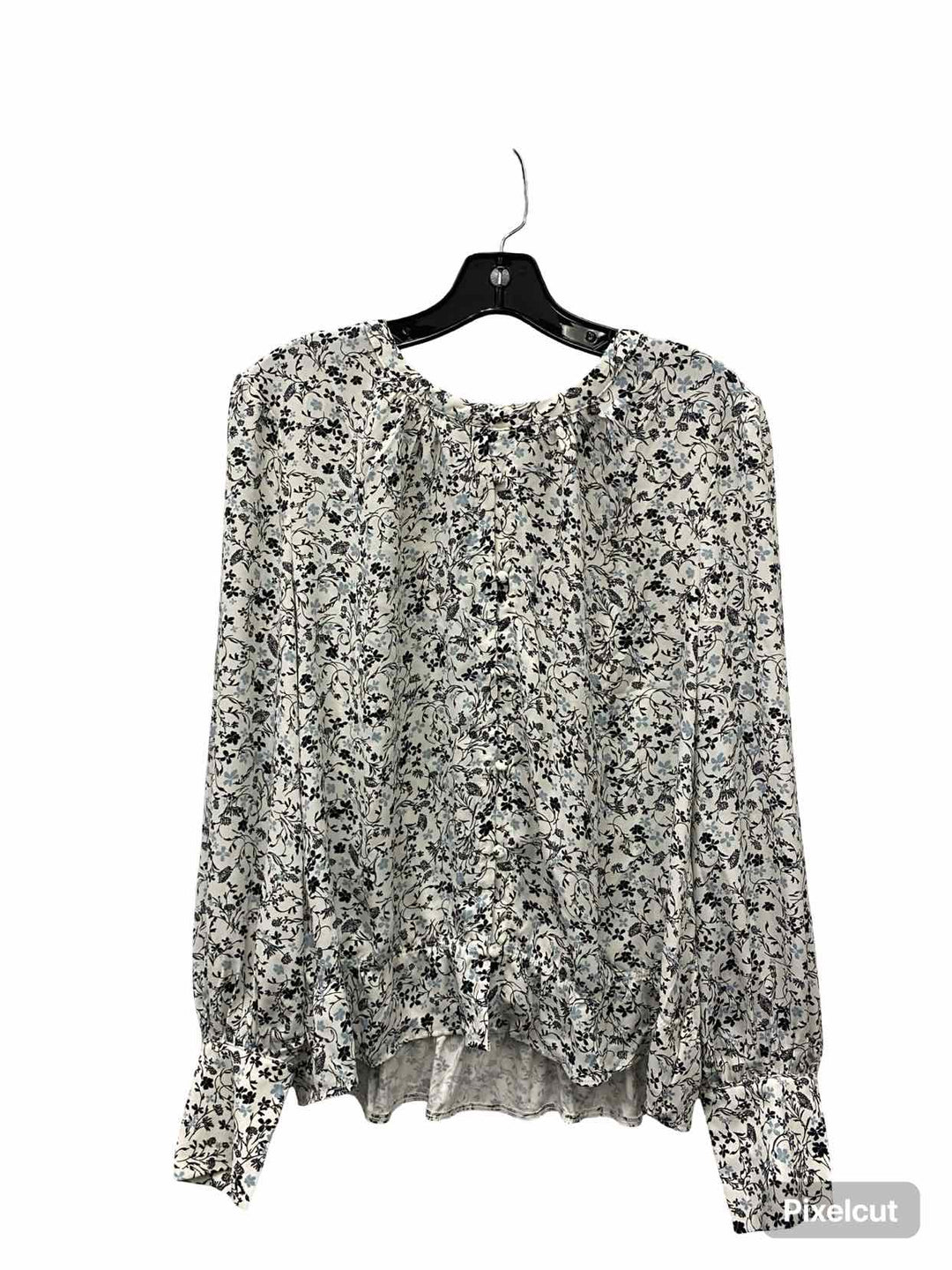 Ann Taylor Size L Blue Black Floral Long Sleeve Shirts
