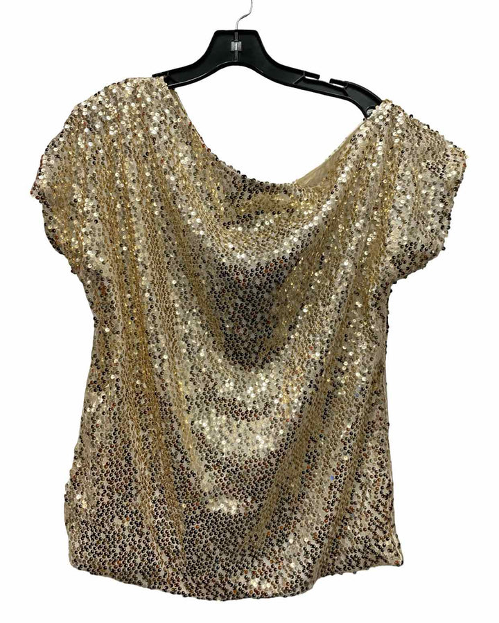anna-kaci Size XL Gold Sequins Short Sleeve Shirts