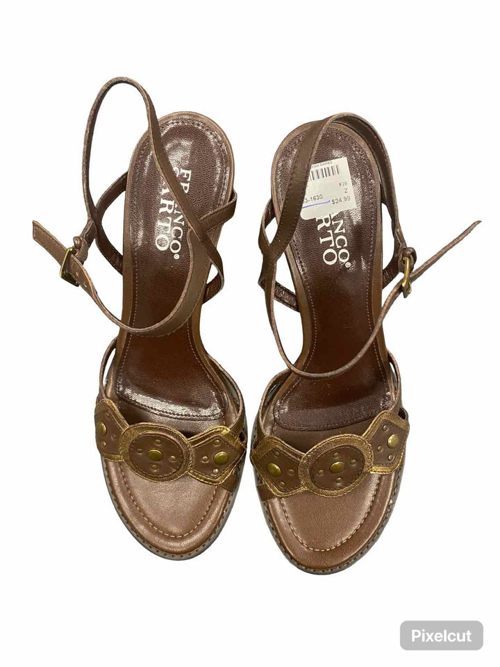 Franco Sarto Shoe Size 7.5 Brown Bronze Leather Sandal Heels