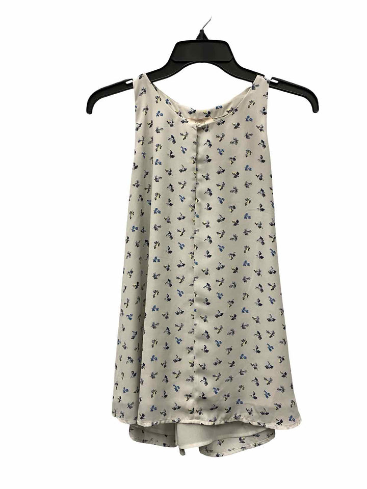 Loft Size L White Blue Floral Tank Top