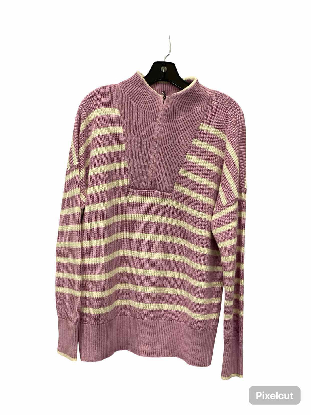 Lands End Size M Pink White Striped 100% cotton Sweater
