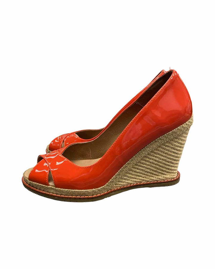 Andre Assous Shoe Size 6.5 Red Patent Leather Wedge Peep-Toe Heels