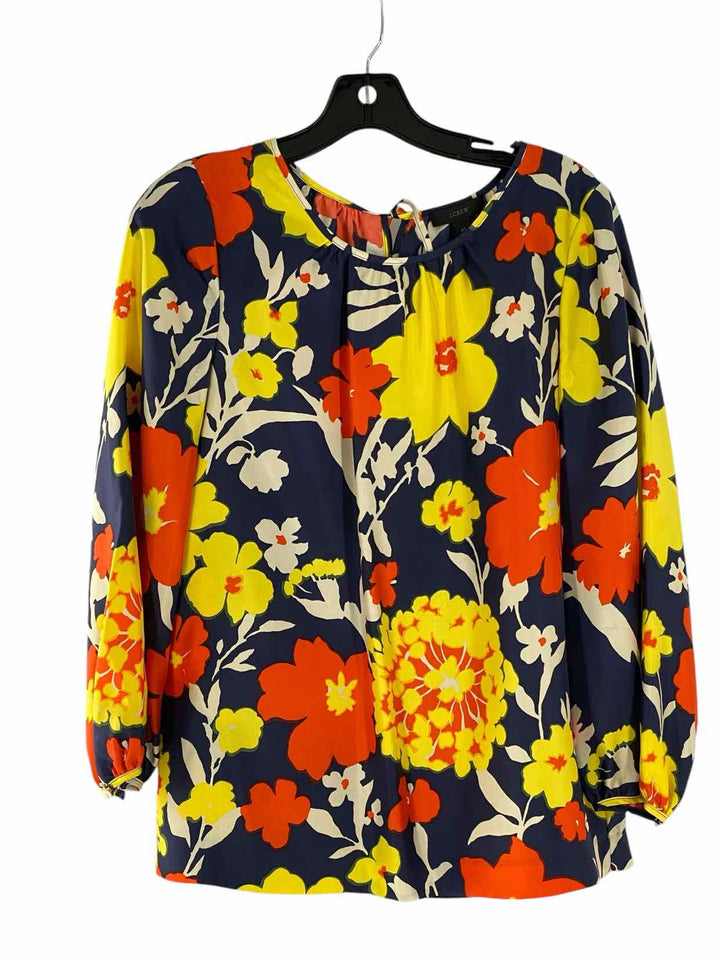 J Crew Size 4 Navy Orange/Yellow Floral Long Sleeve Shirts