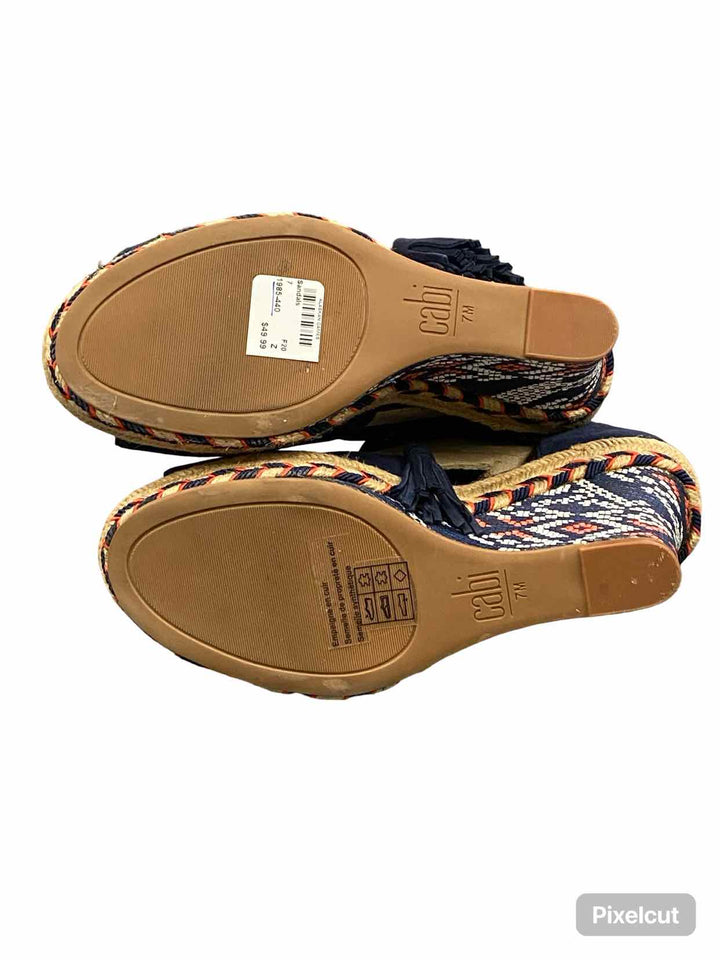 Cabi Shoe Size 7 Navy Suede Wedge Isla Sandals