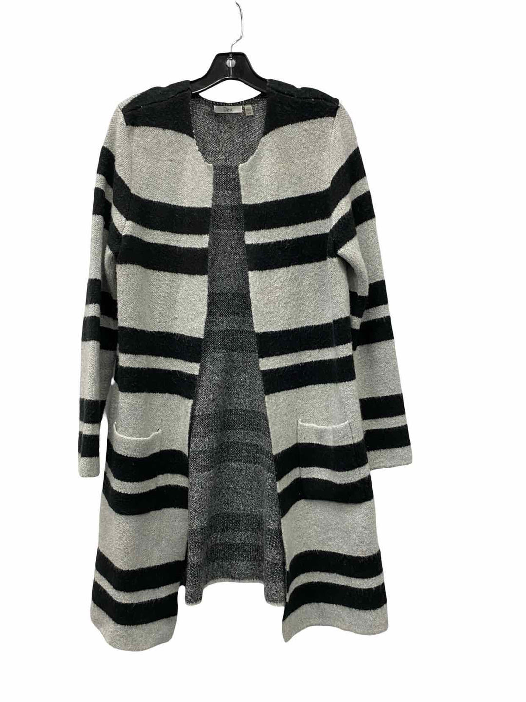 DEX Size L Grey Black Striped Cardigan Sweater