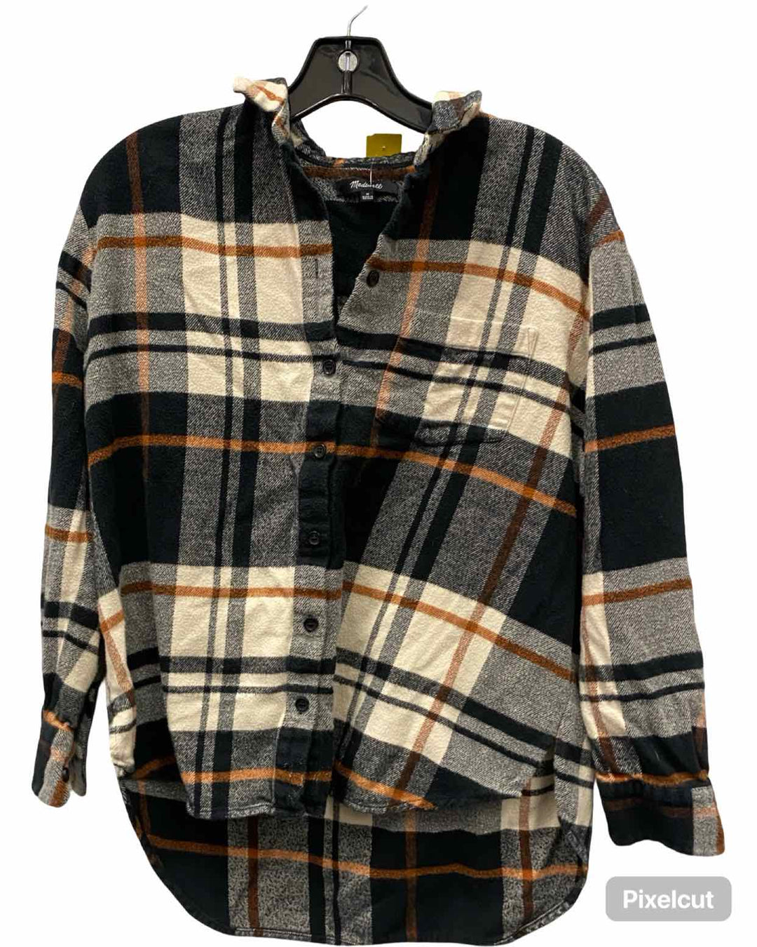 MadeWell Size M Black White & Orange Plaid Long Sleeve Shirts