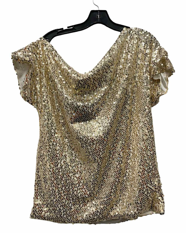 anna-kaci Size XL Gold Sequins Short Sleeve Shirts