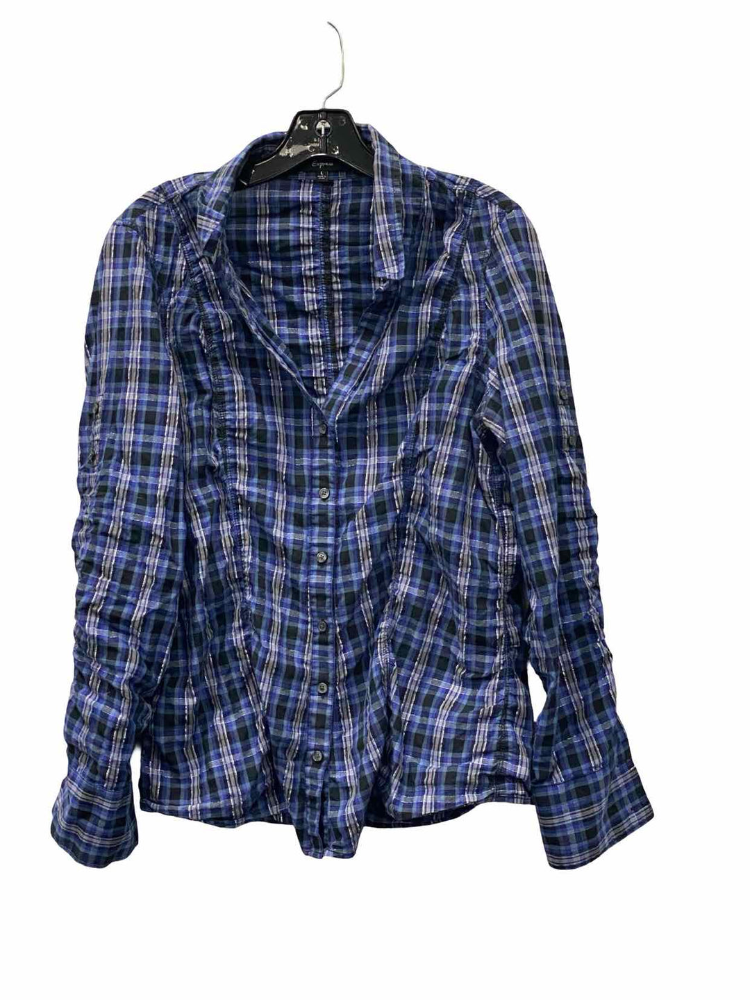 Express Size L Blue Plaid Long Sleeve Shirts