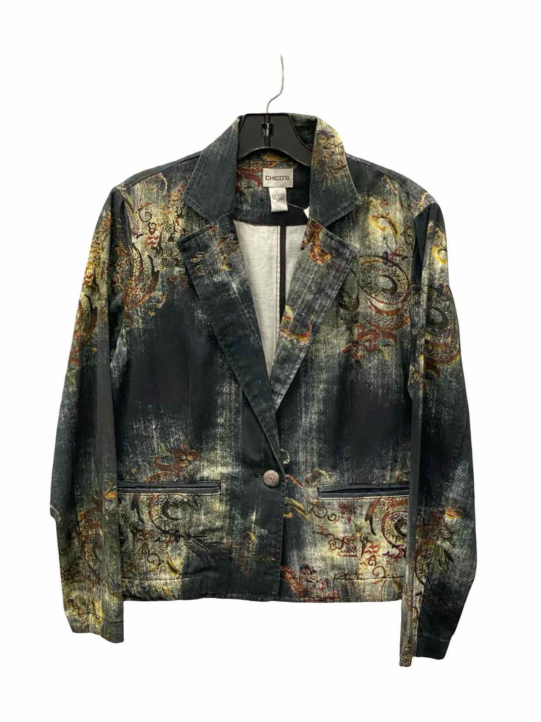 Chico's Size 1(S) Grey Print 100% cotton Blazer