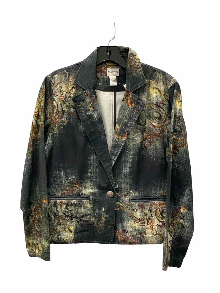 Chico's Size 1(S) Grey Print 100% cotton Blazer