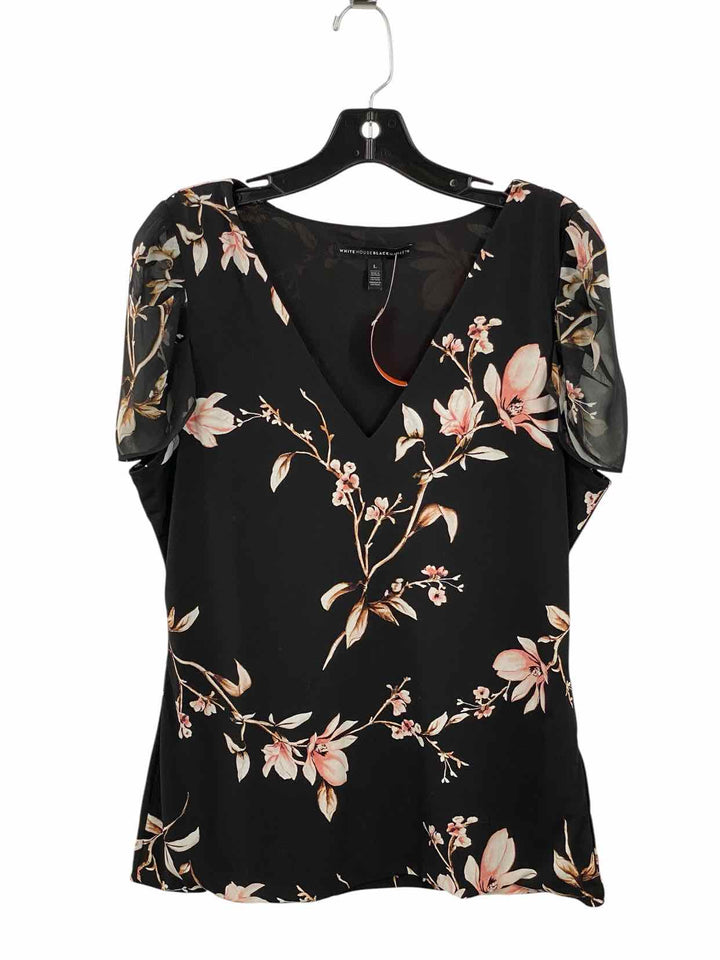 White House Black Market Size L Black Pink Floral Short Sleeve Shirts