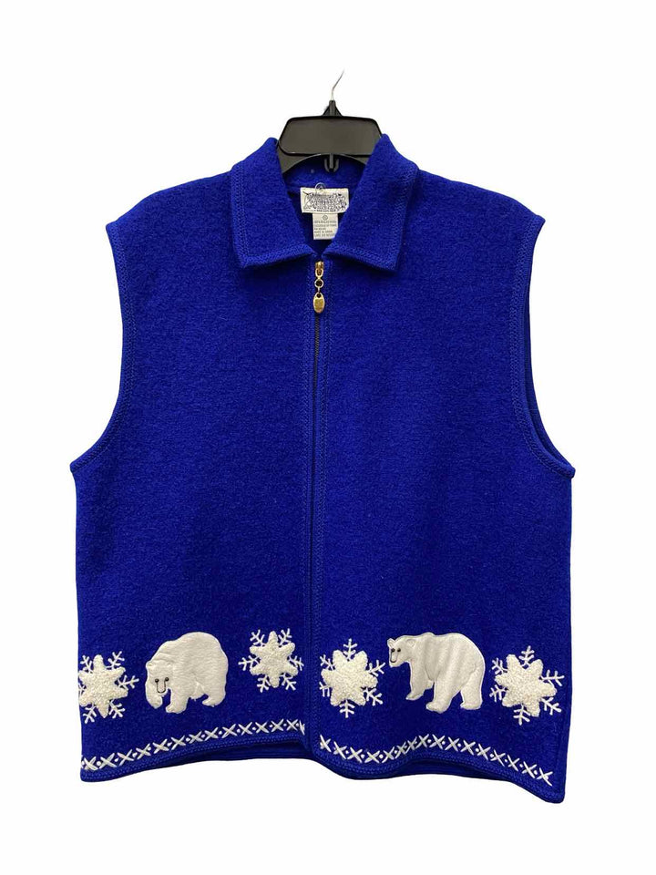 Whales Friends Size XL Blue White Embroidered 100% Boiled Wool Vest