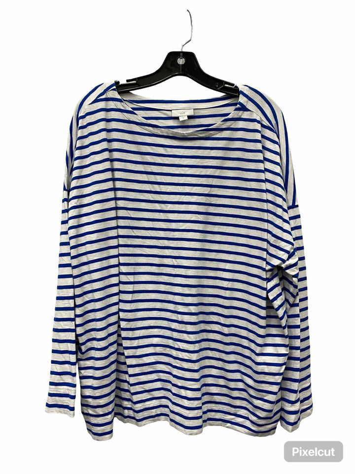 J Jill Size 2XL White Blue Striped Long Sleeve Shirts