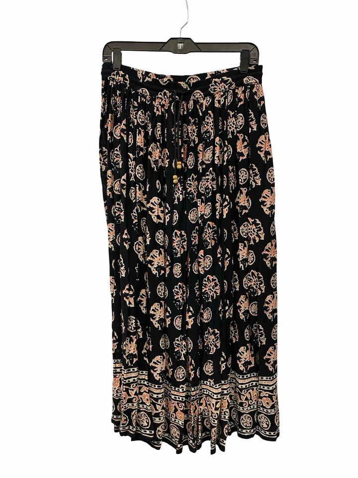 Liz Baker Essentials Size LP Black Pink Print 100% Rayon Skirt