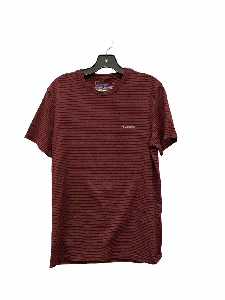 Columbia Size M Burgundy Stripe Athletic Short Sleeve