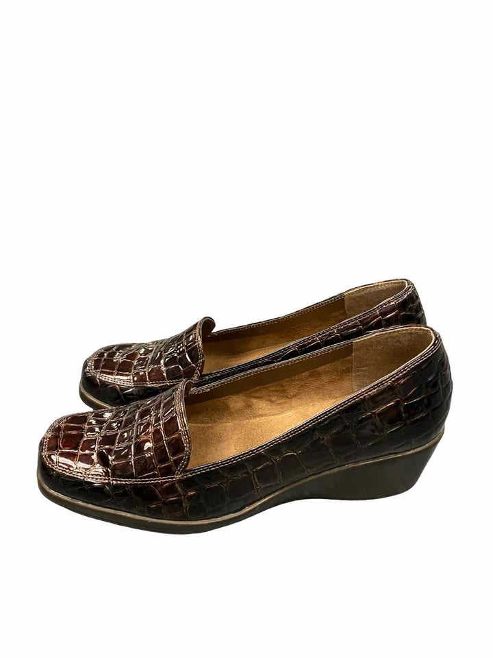 Aerosoles Shoe Size 9.5 Brown Crocodile Embossed Wedge Heel Loafers