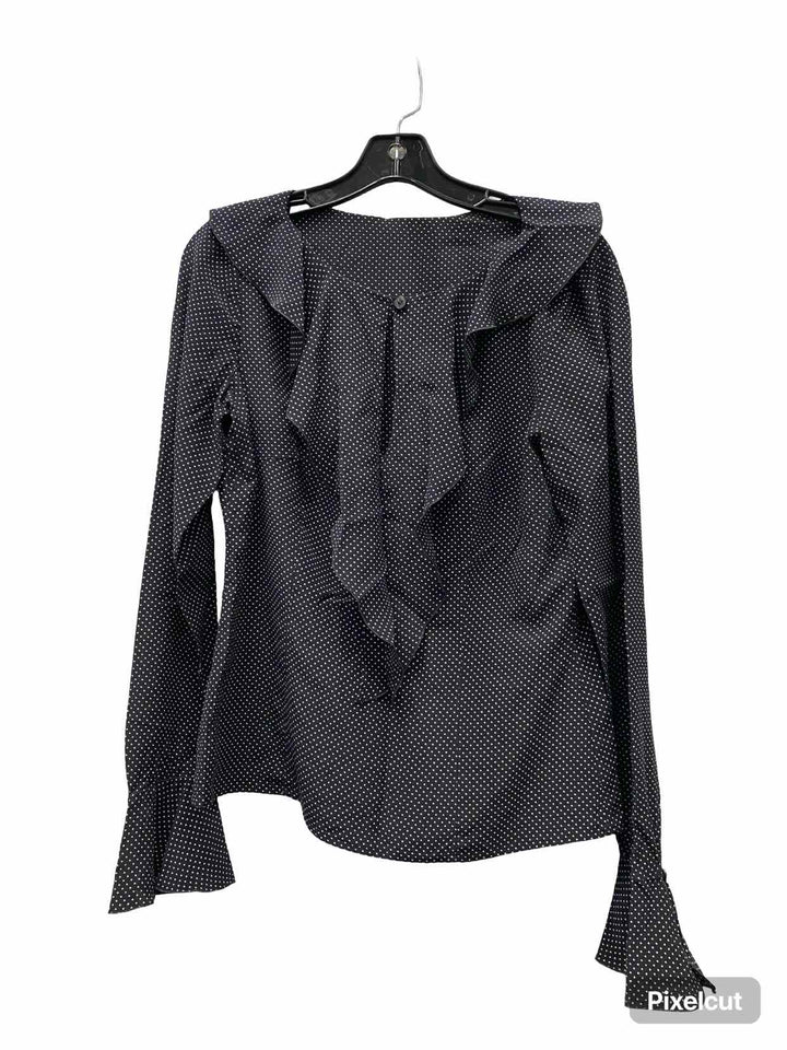 ESCADA Size 36(L) Black White Dots 100% silk Long Sleeve Shirts