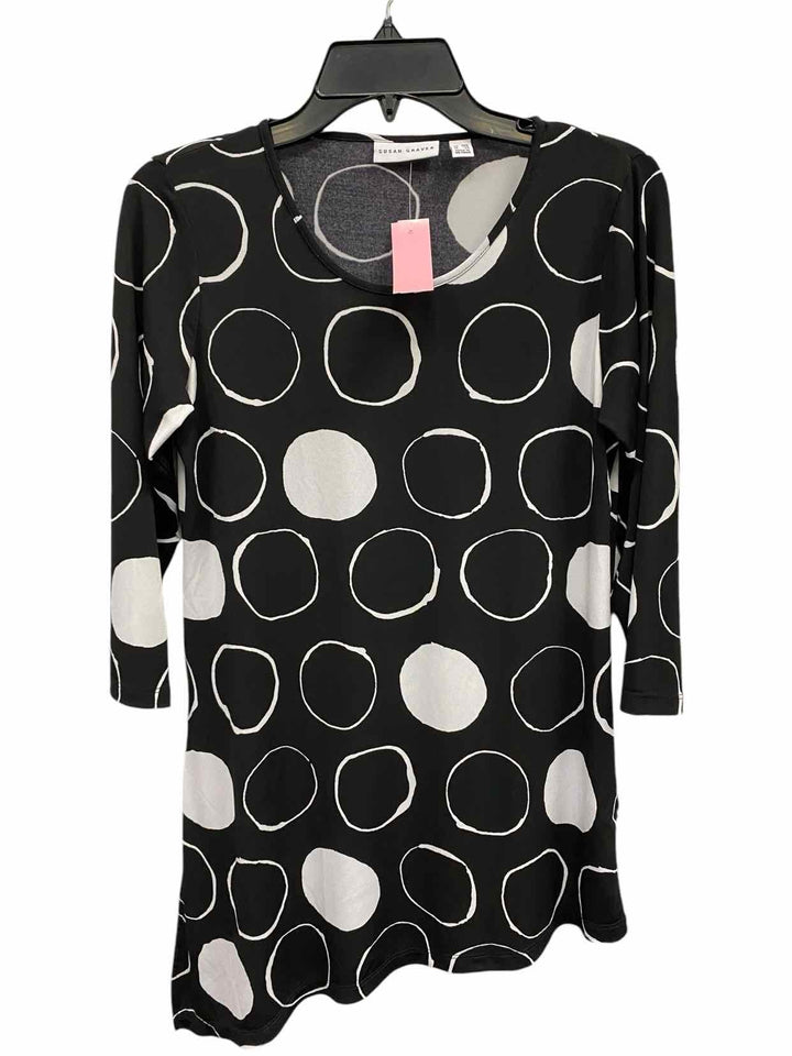 Susan Graver Size XXS Black White Circles Short Sleeve Shirts