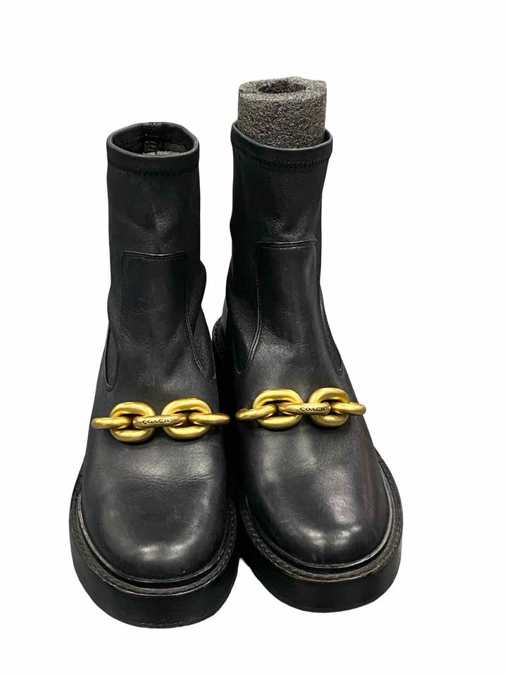 COACH Shoe Size 5 Black Gold Leather Kenna Booties Boots(Ankle)