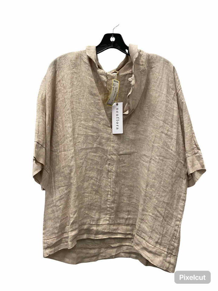 Neuflora Size S Beige 100% Linen Short Sleeve Shirts