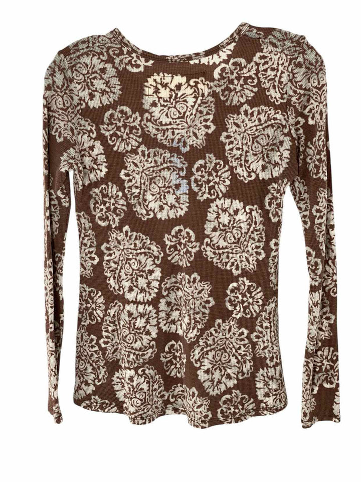 Aventura Size S Brown White Print Long Sleeve Shirts