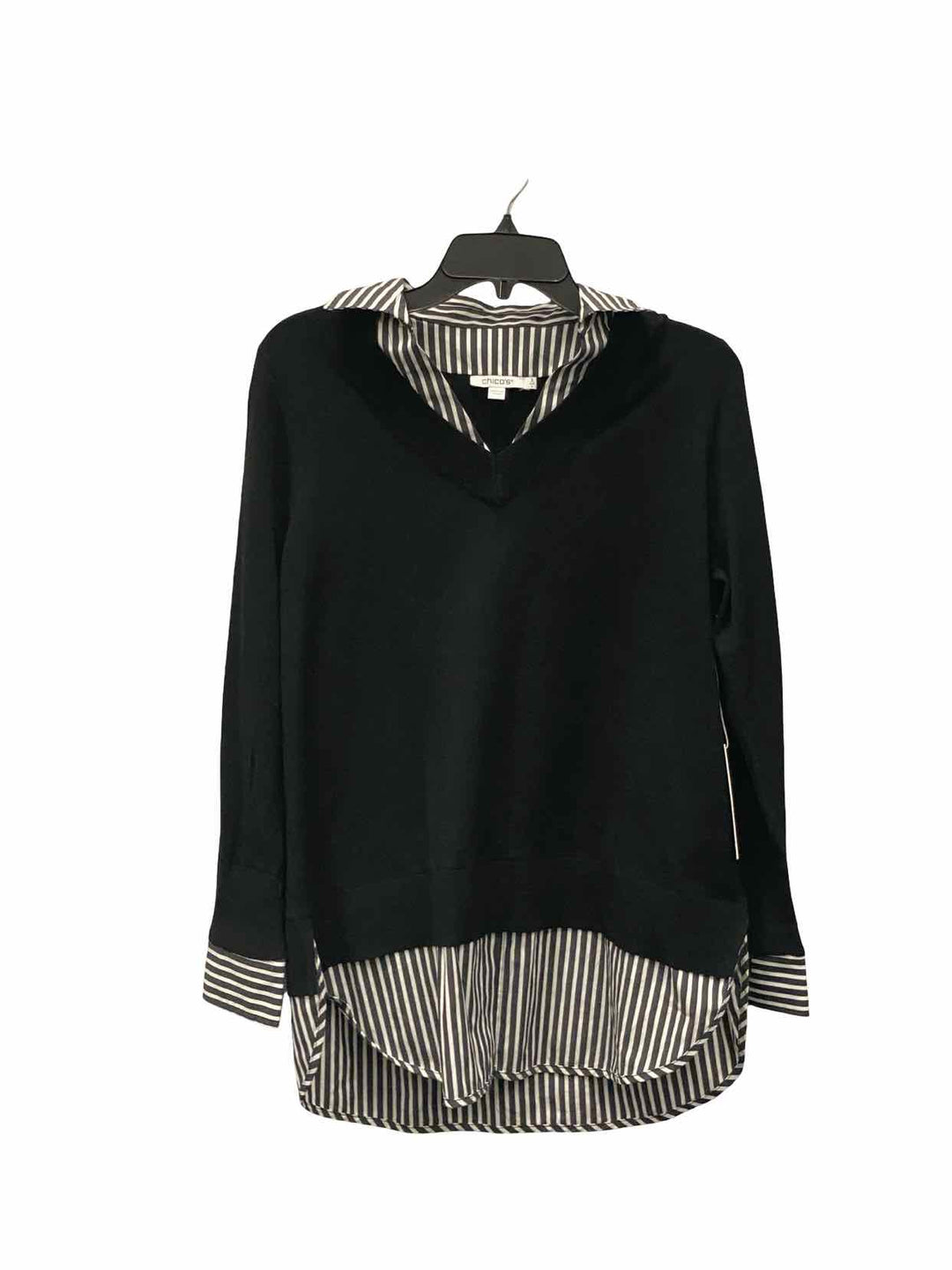 Chico's Size L Black White Long Sleeve Shirts