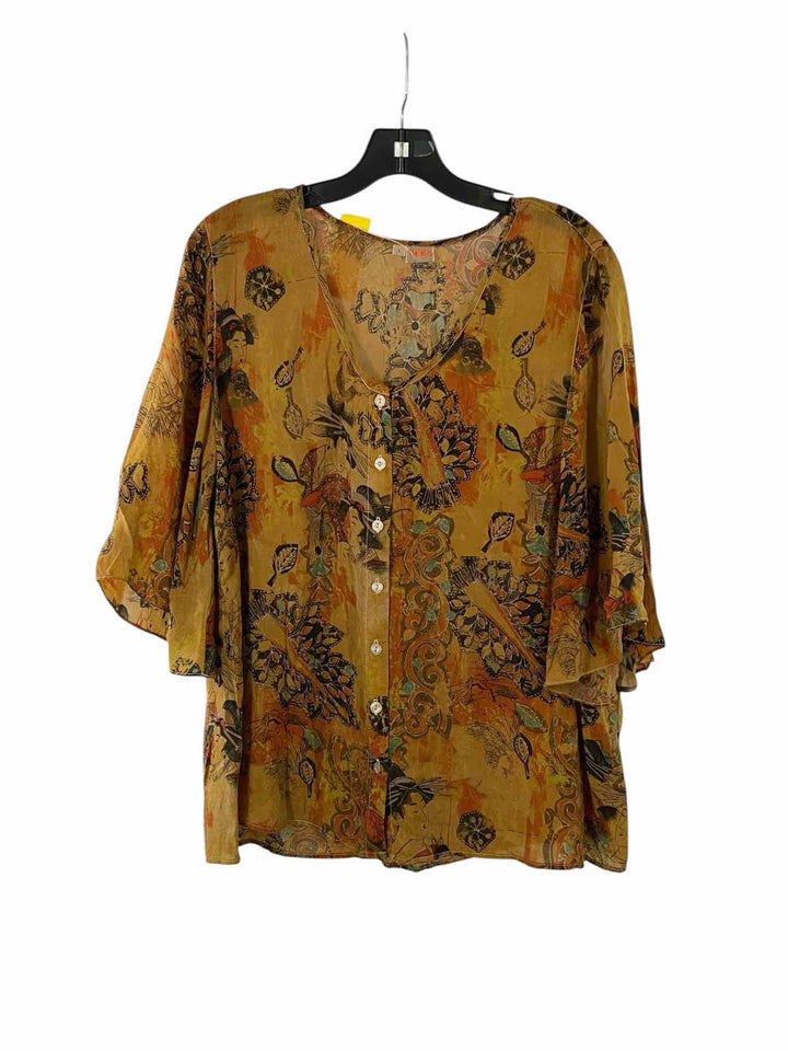 Tianello Size L Brown Floral Long Sleeve Shirts