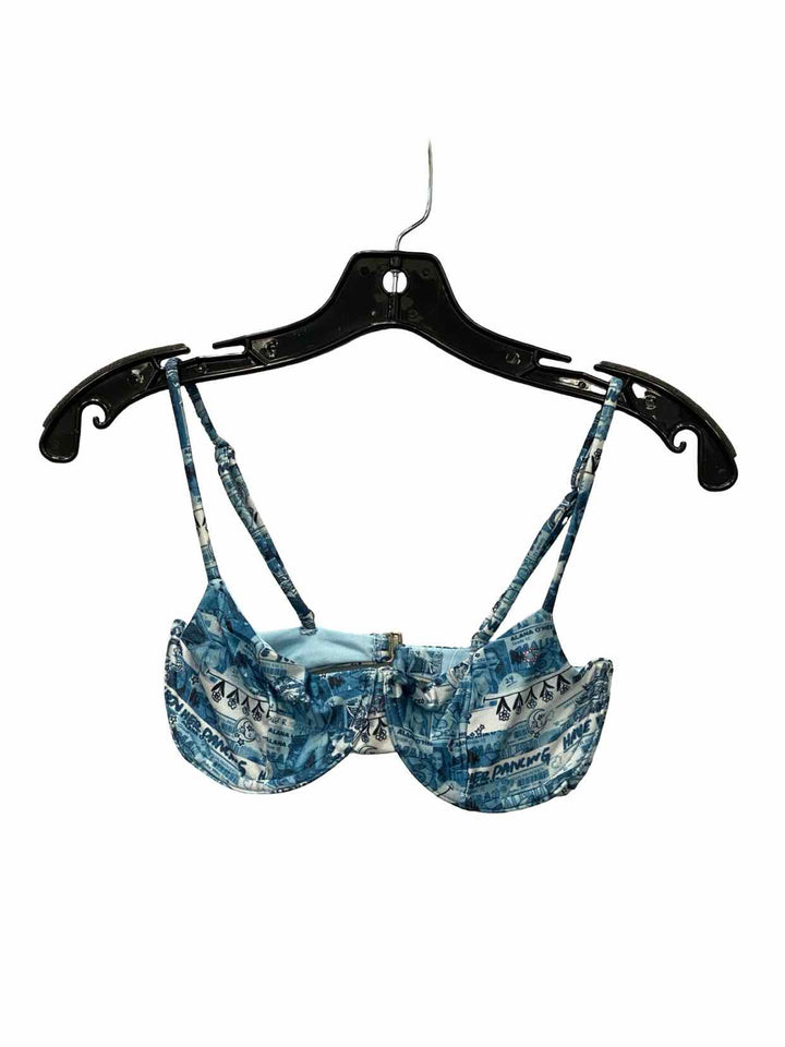 Frankies Bikinis Size S Blue Print Swimsuit Top