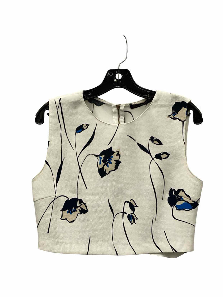 Zara Basic Size L White Floral Tank Top