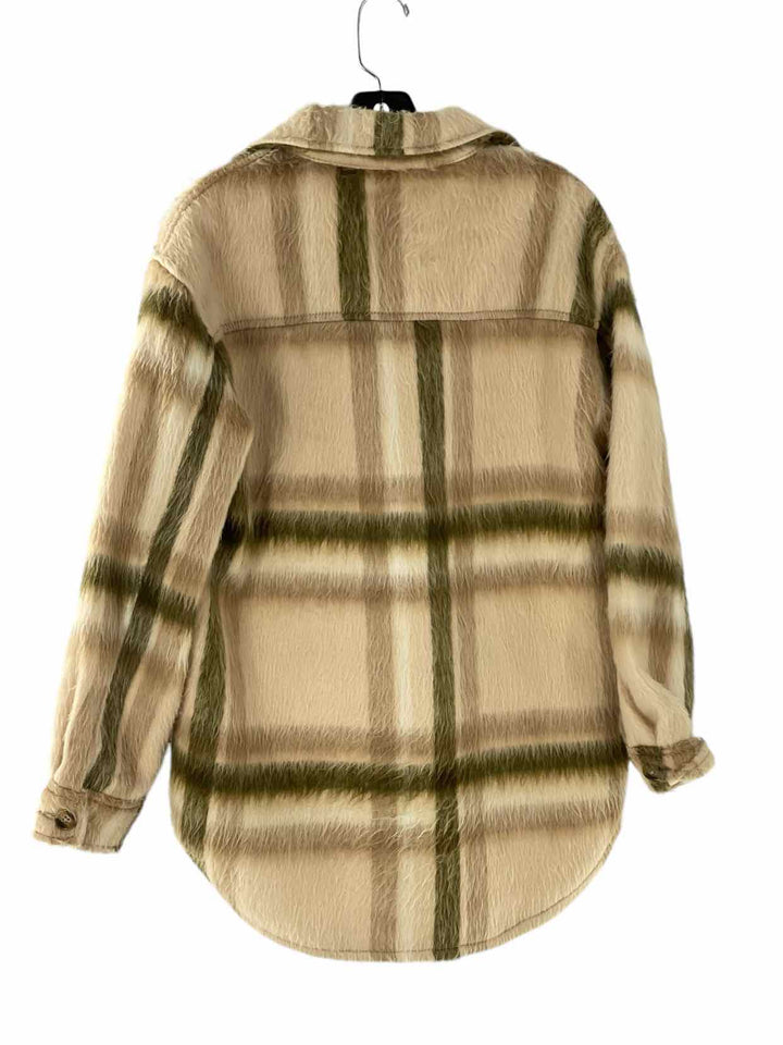 American Eagle Size XS Cream Green Print Furry Jacket