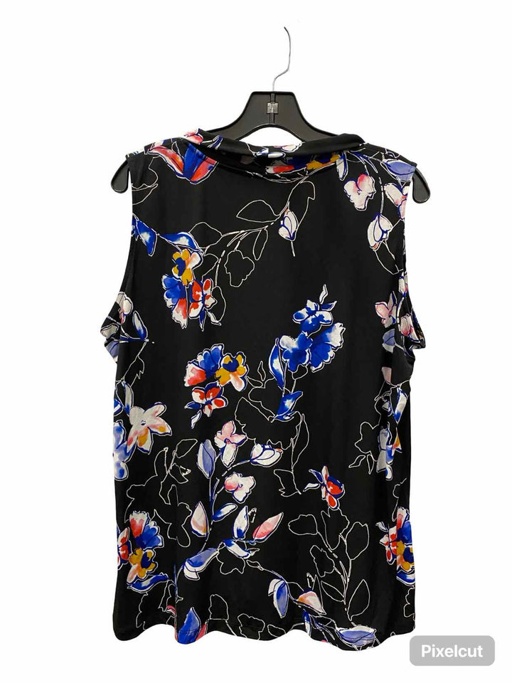Tahari Size 1X Black Floral Tank Top