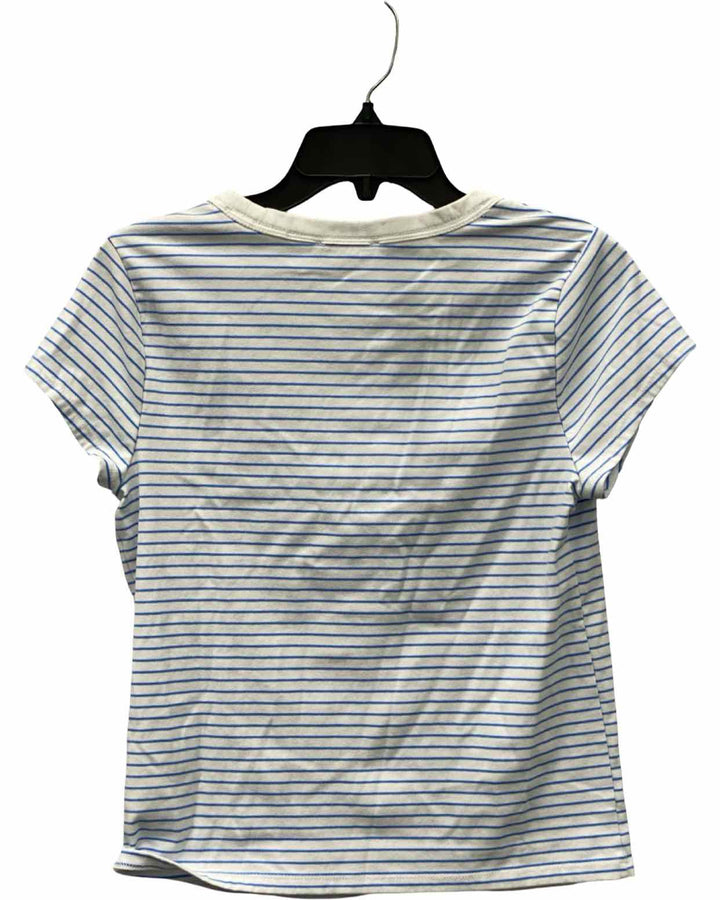Free Assembly Size M White Blue Striped Short Sleeve Shirts