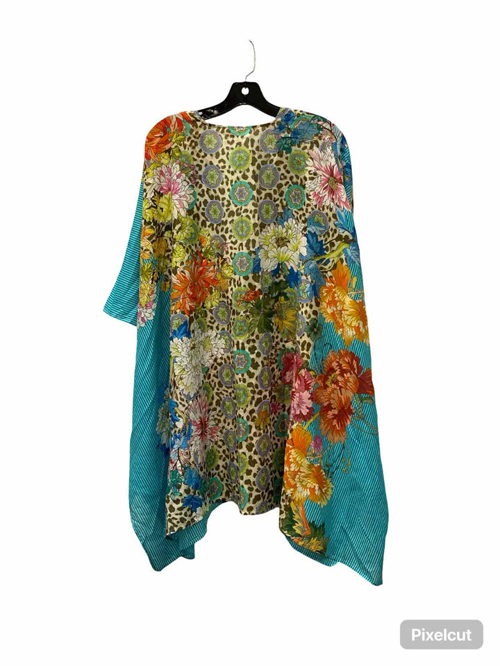 Johnny Was Size L/XL Blue Multi Print Cotton/Silk Blend Jacket