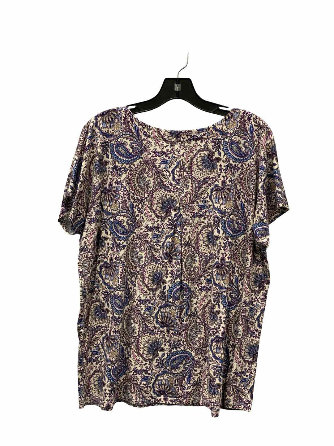J Jill Size L Blue Purple Print Short Sleeve Shirts