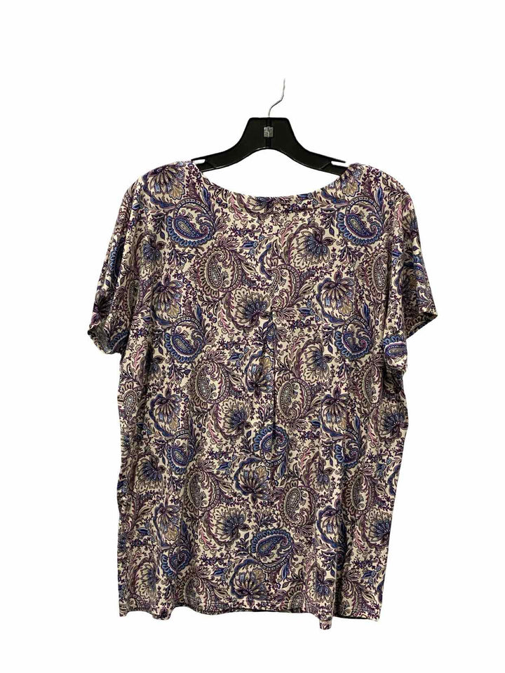J Jill Size L Blue Purple Print Short Sleeve Shirts