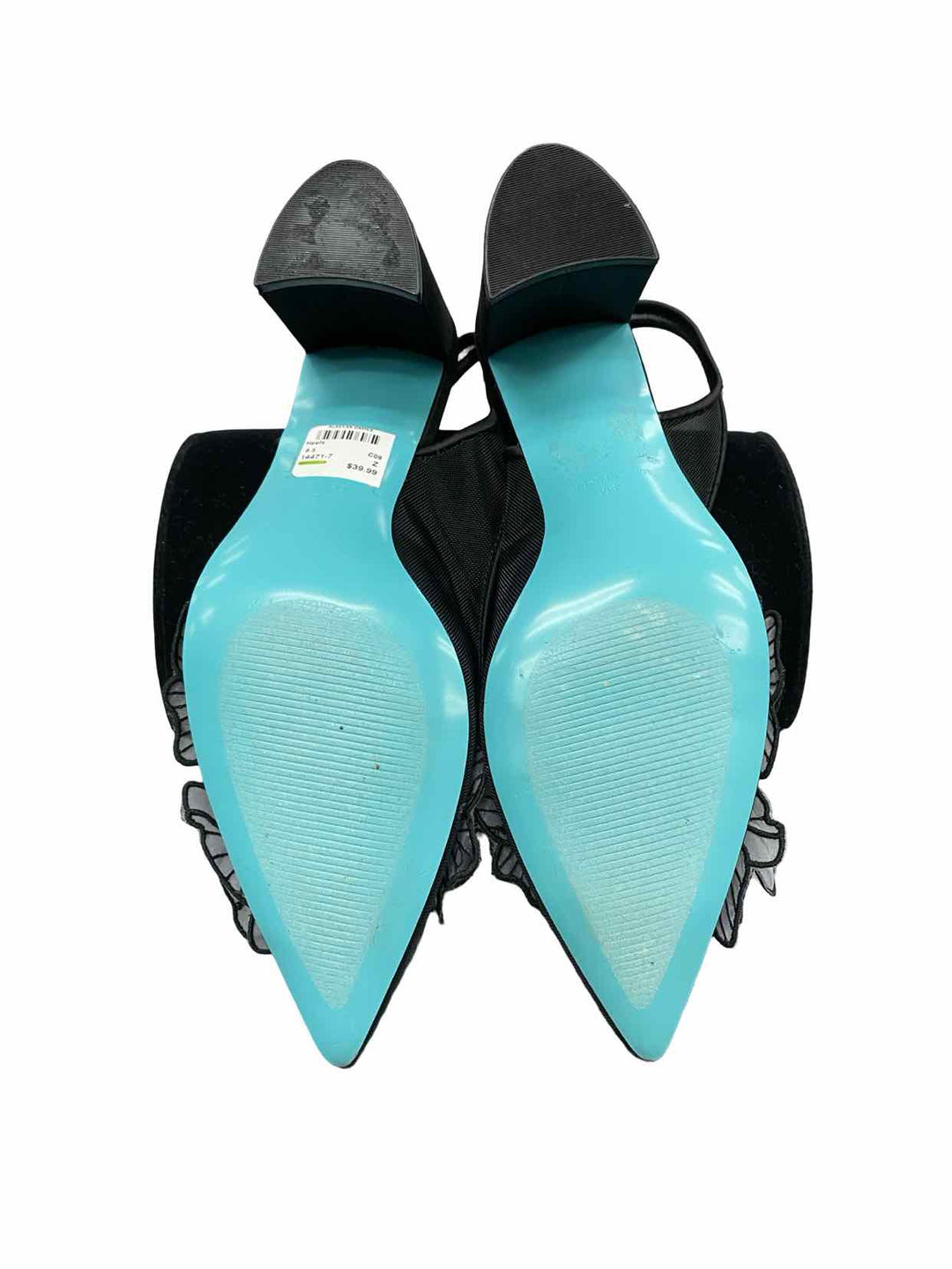 Betsey Johnson Shoe Size 8.5 Black Petra Flower Ornament Slingback Heels