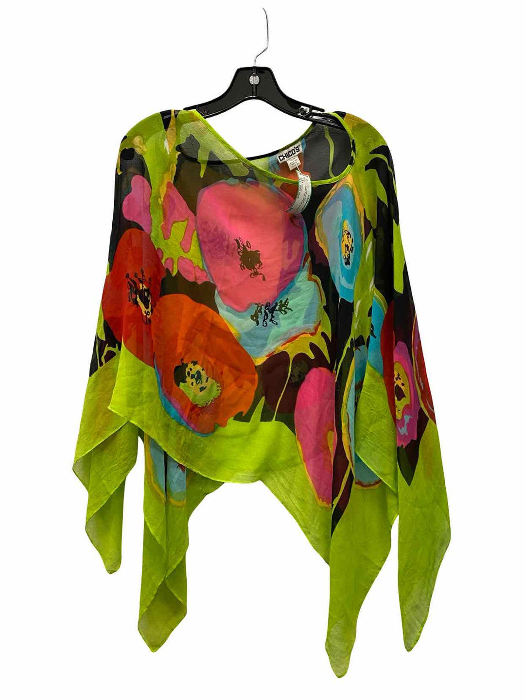 Chico's Size One Size Green Multi 100% silk Long Sleeve Shirts