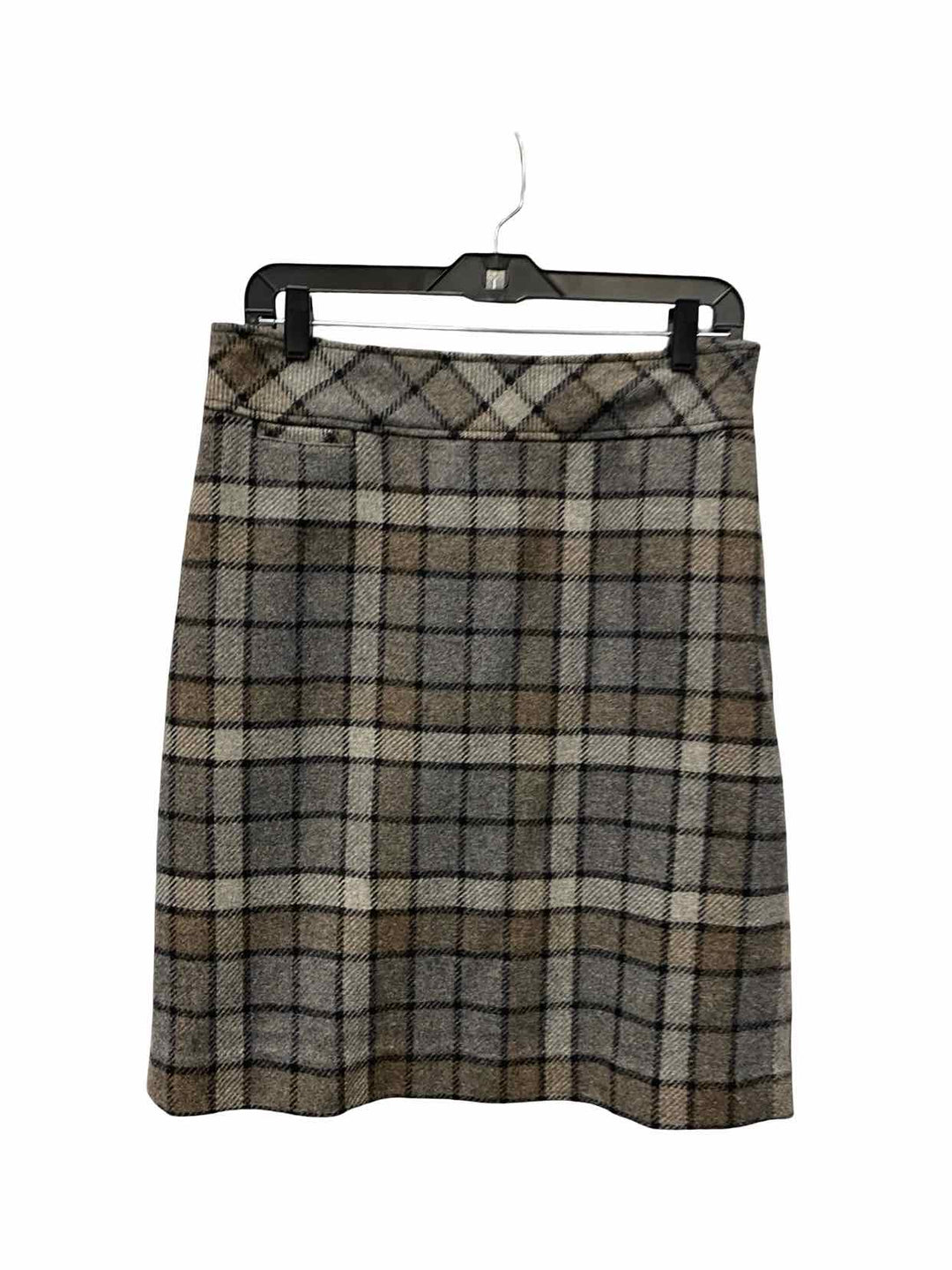 LL Bean Size 8 Gray Gigham 75% Wool Skirt