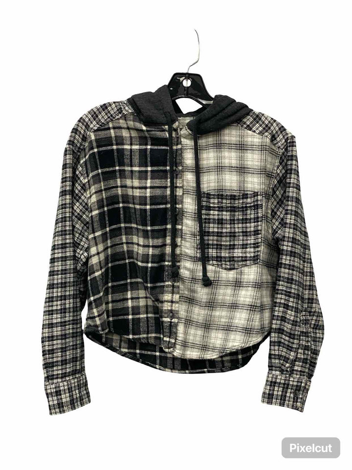 American Eagle Size XS Black White Plaid Sweatshirt