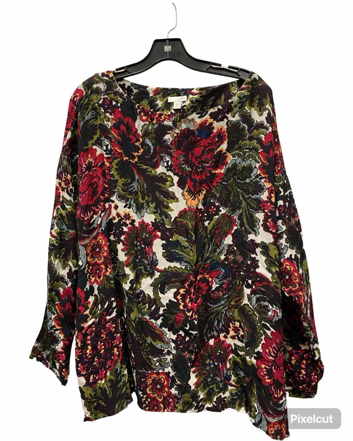 J Jill Size 3X Multi-Color Floral Long Sleeve Shirts