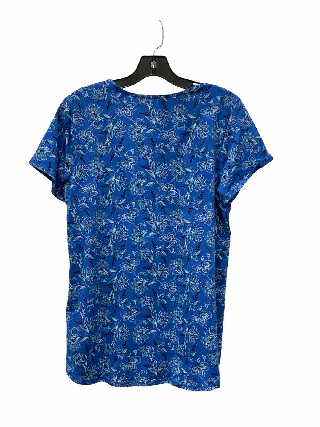 J Jill Size M Blue Floral Short Sleeve Shirts