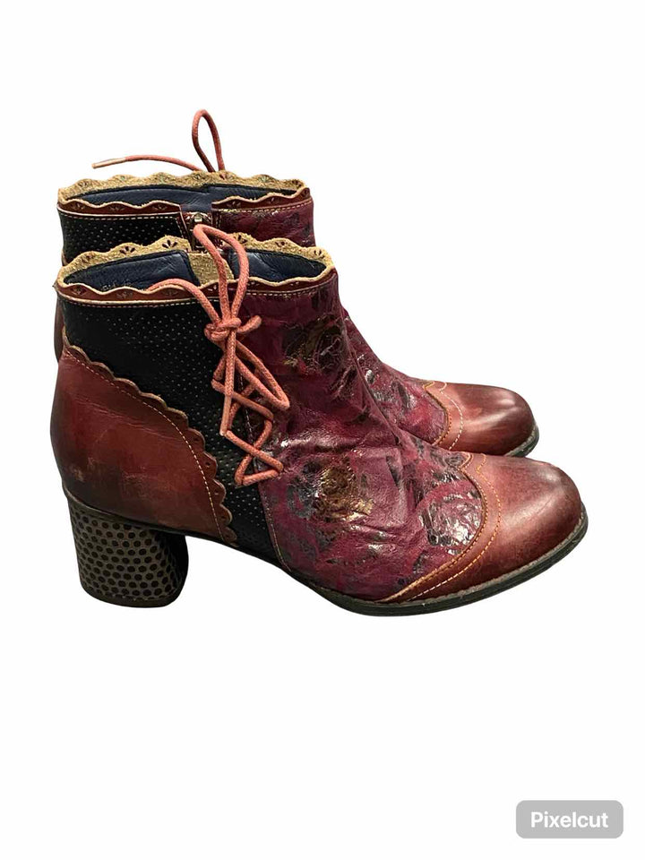 L'Artiste by Springstep Shoe Size 38 Red Leather Leafeel Boots(Ankle)